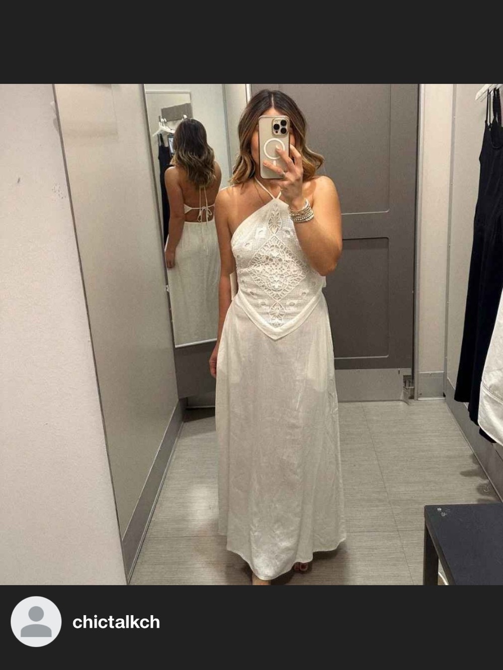 a new day Sleeveless Embroidered Skater Cream Crochet Halter Midi Dress NWT L - Picture 4 of 7